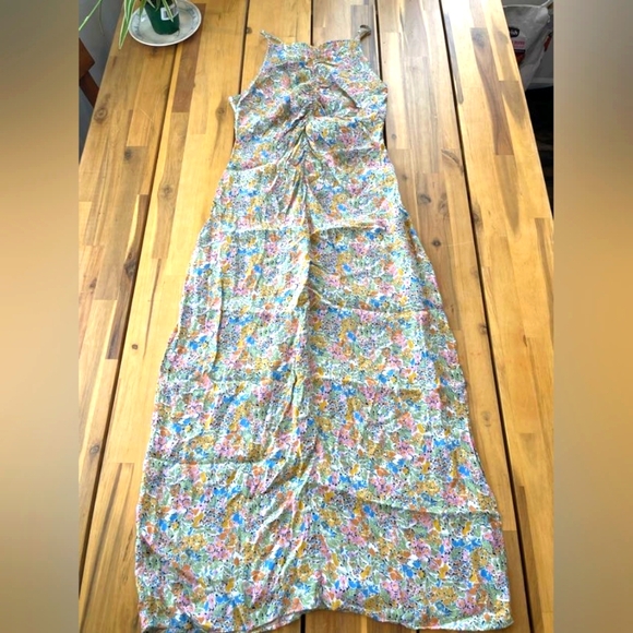 Zara Womens Multicolor Floral Ruched Strappy Midi Dress Size Medium - Picture 1 of 5